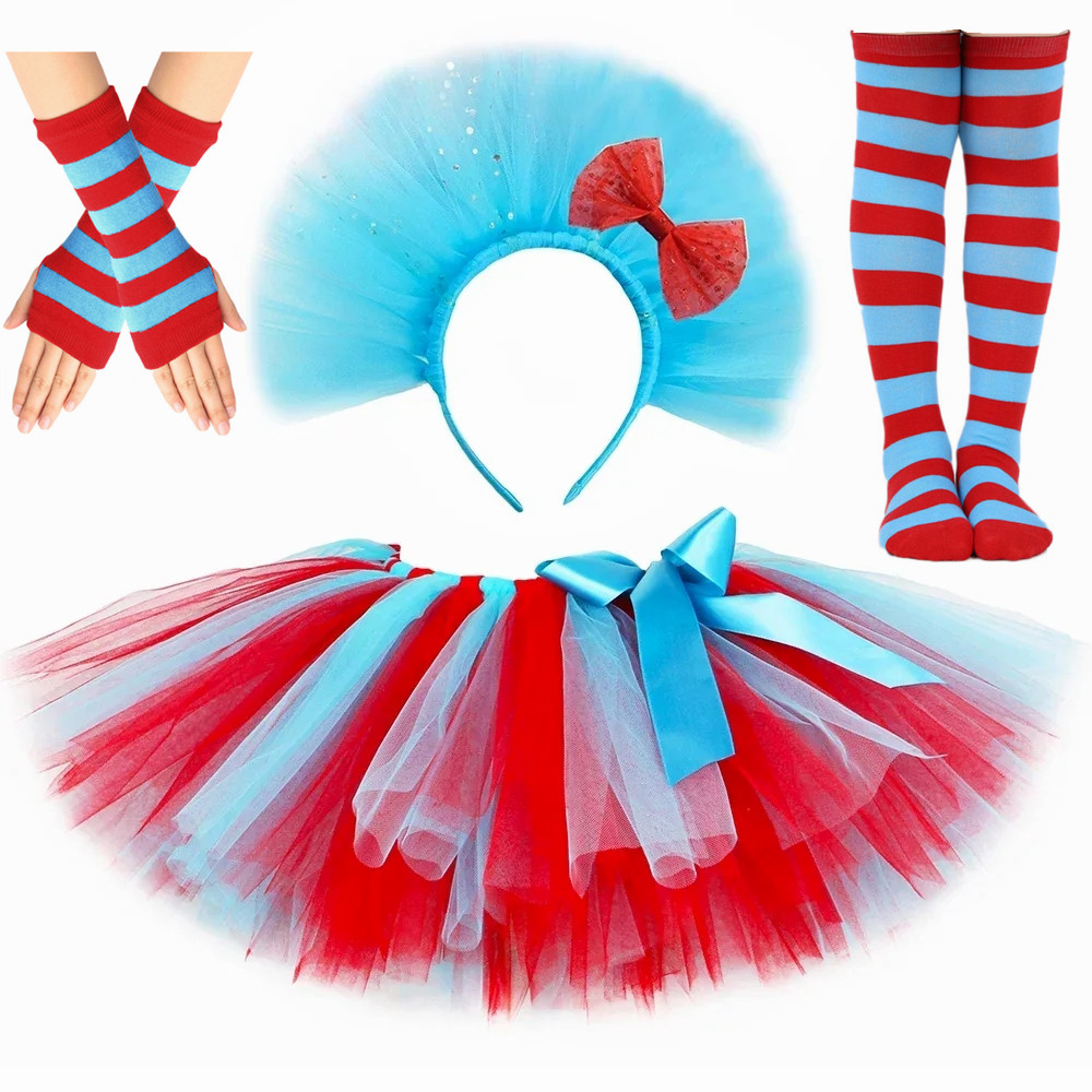 Toddler Girl Tulle Party Dress - Red Blue Striped Thing Costume Girls