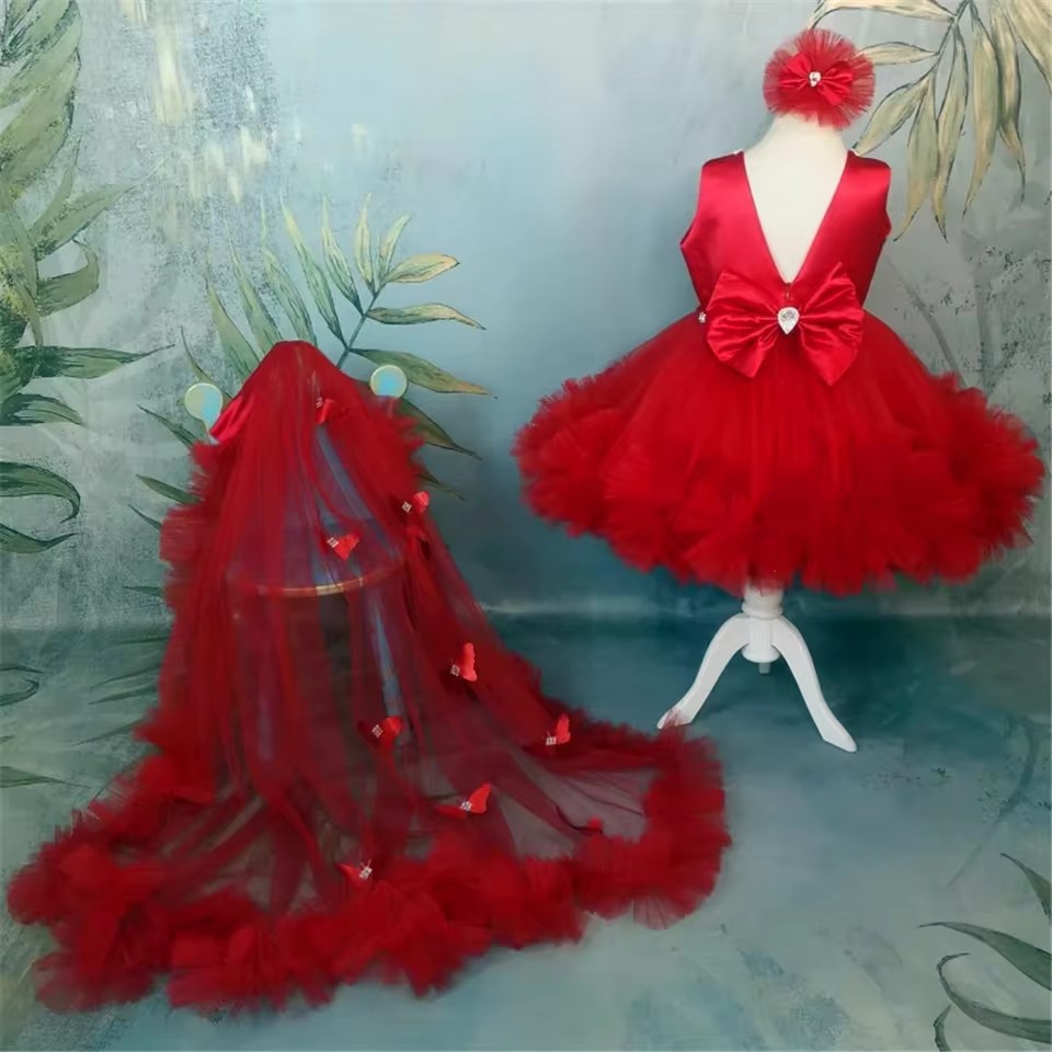 Customized Red Flower Girl Dre - đánh giá và giá Toddler Girl Tulle Party Dress