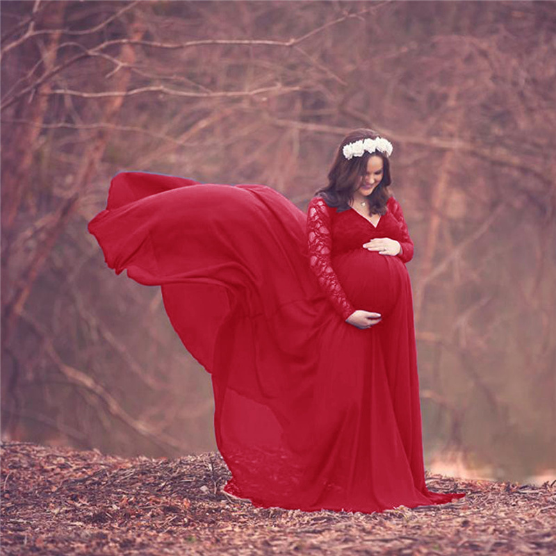 Mới Voan Phối Ren Mẹ Nhiếp Ảnh - đánh giá và giá Maternity Wear