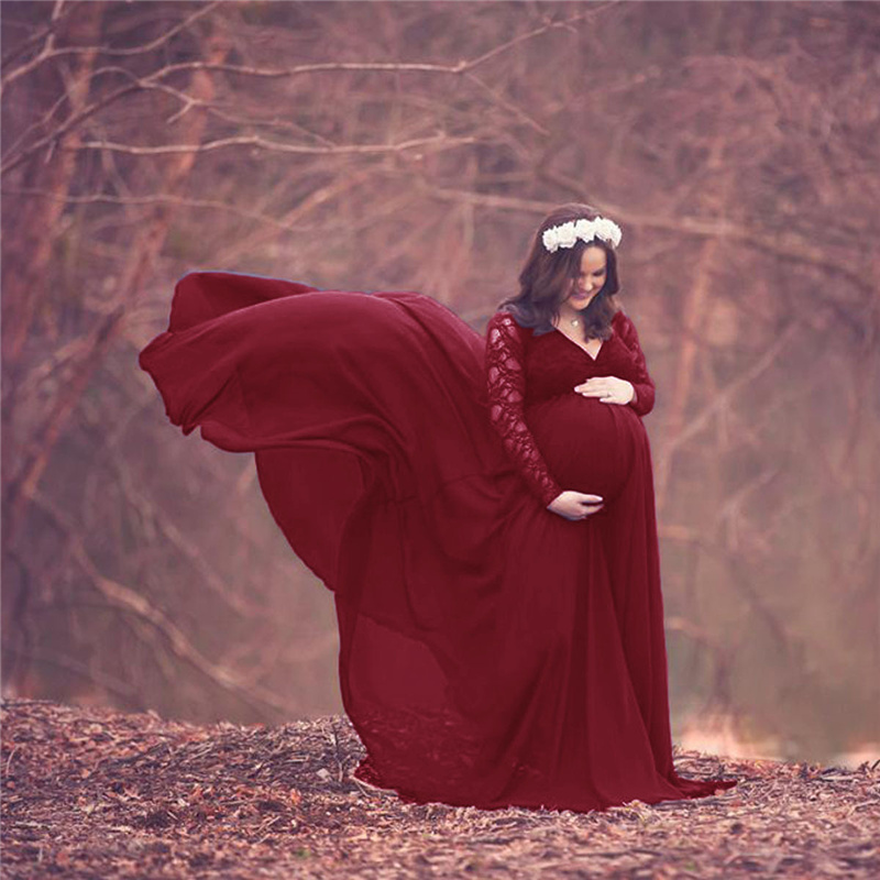 Mới Voan Phối Ren Mẹ Nhiếp Ảnh - đánh giá và giá Maternity Wear