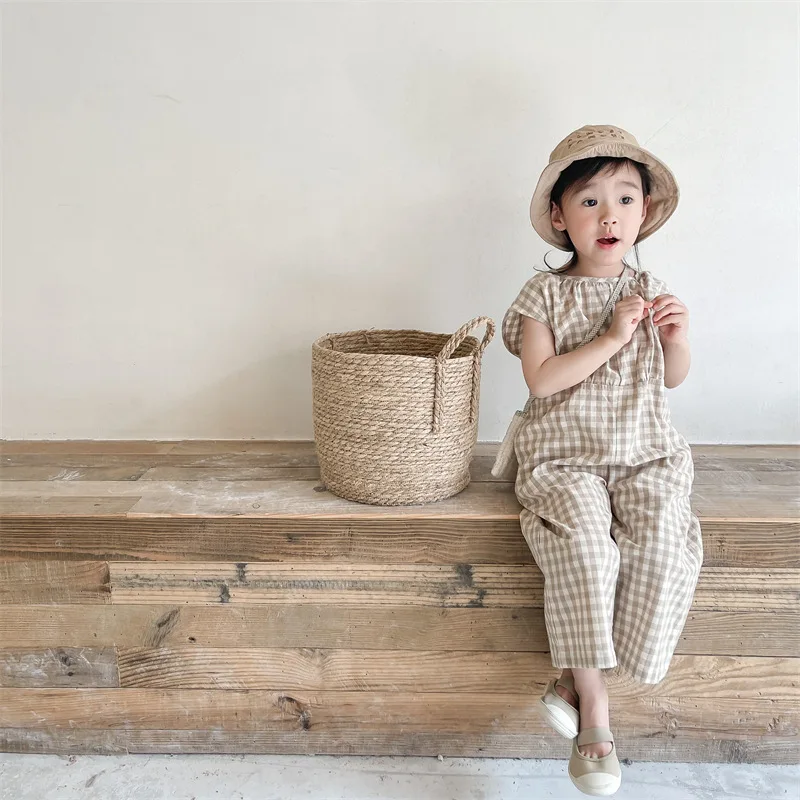 Baby Girls Plaid Overalls Kids - đánh giá và giá Baby Summer Linen Sleeveless Jumpsuit