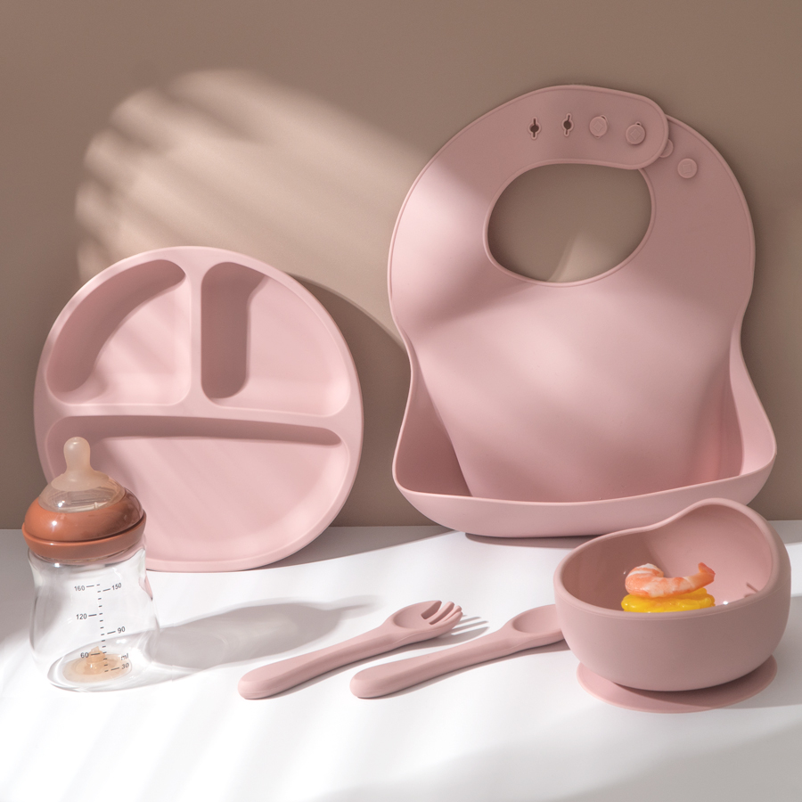 5Pcs Baby Silicone Feeding Set - đánh giá và giá Waterproof Baby Bibs Silicone