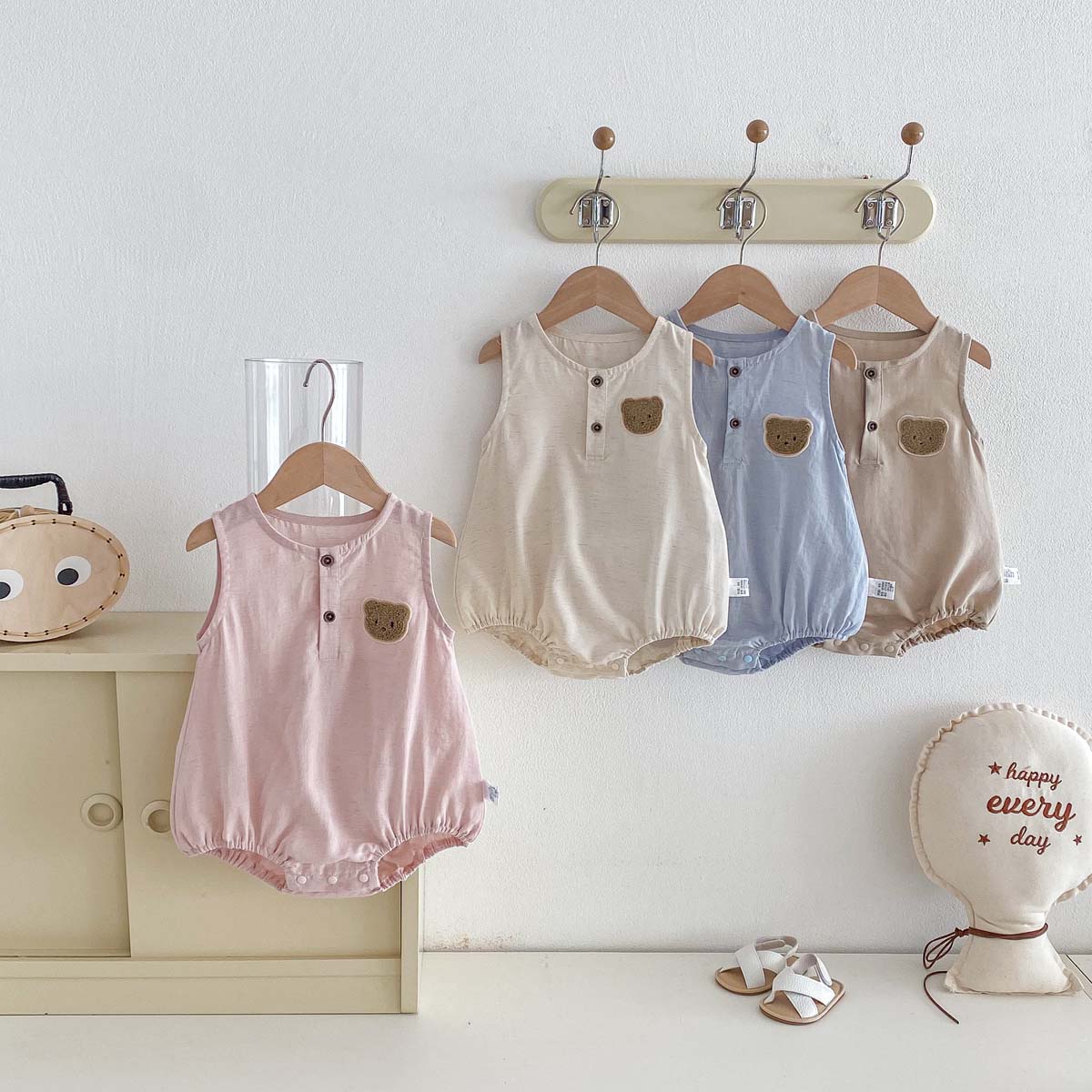 Baby Summer Bear Thin Sleevele - đánh giá và giá Baby Summer Linen Sleeveless Jumpsuit