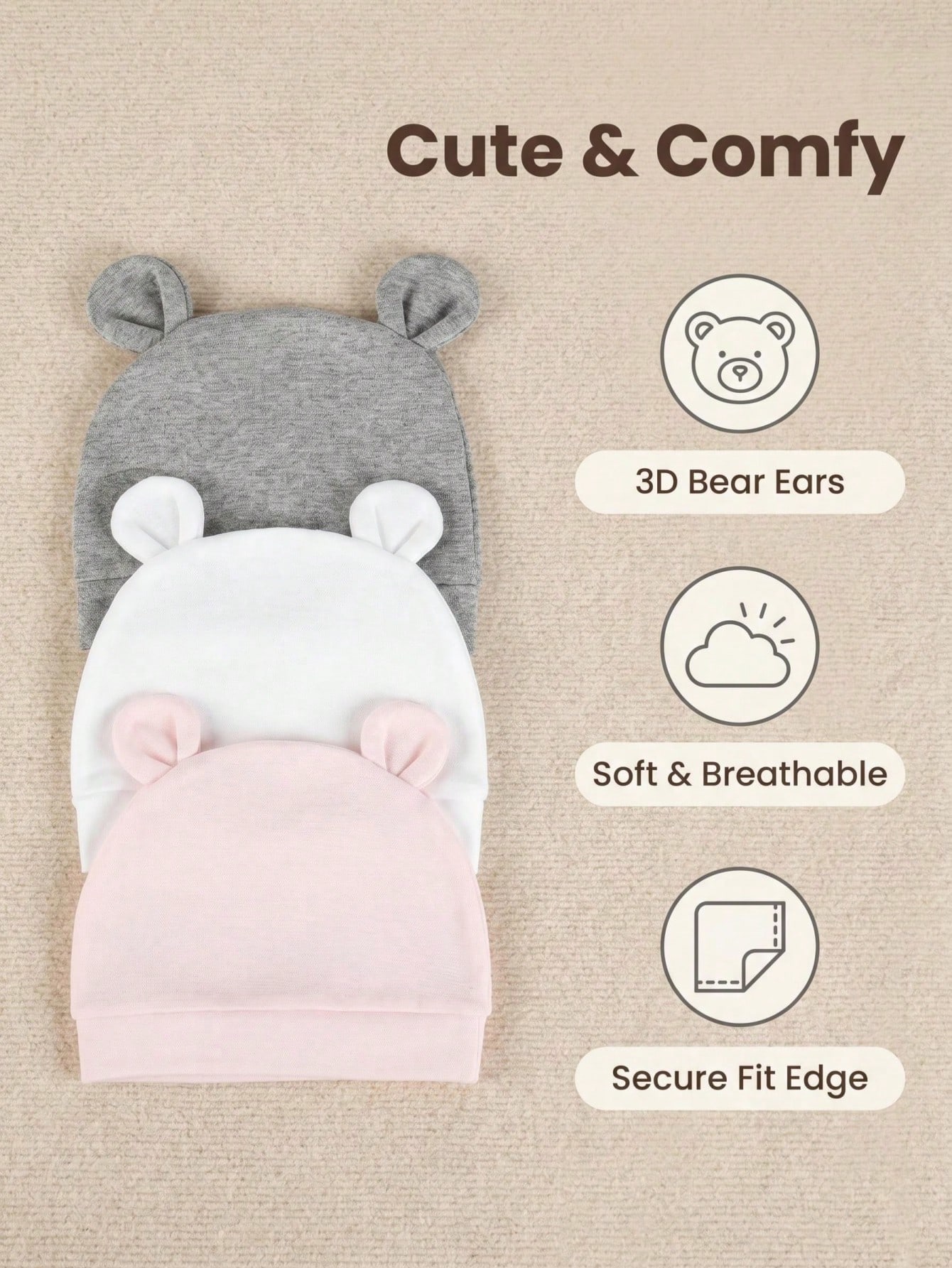 3-Pack Newborn Solid Color Sin - đánh giá và giá Infant Beanie Hat With Ears