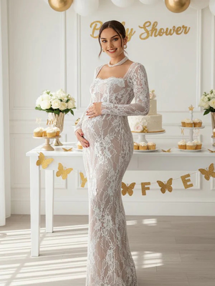 Lace Maternity Photoshoot Dres - đánh giá và giá Maternity Wear